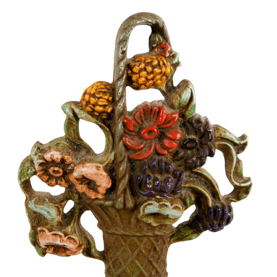 Antique Painted Iron Basket of Dahlias Doorstop-4