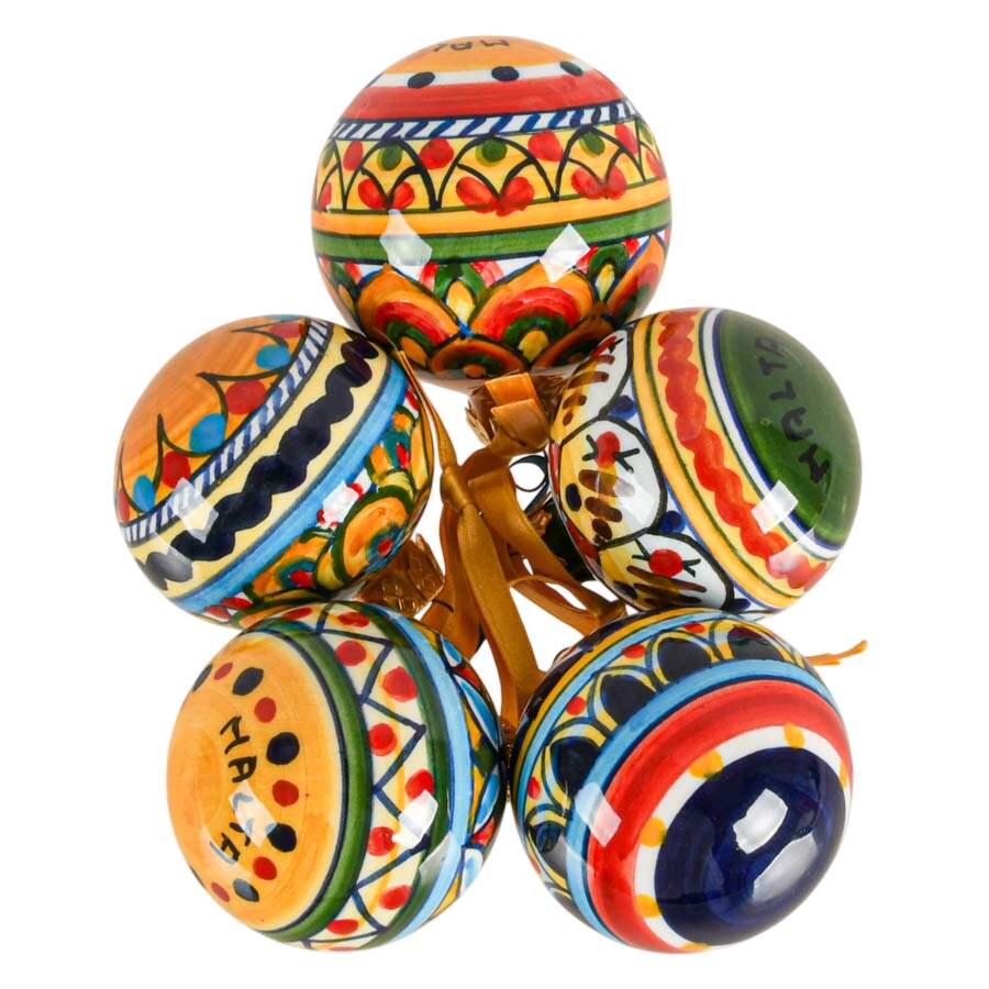 Five Hand-Painted Maltese Geometric Seasonal Ornaments-4