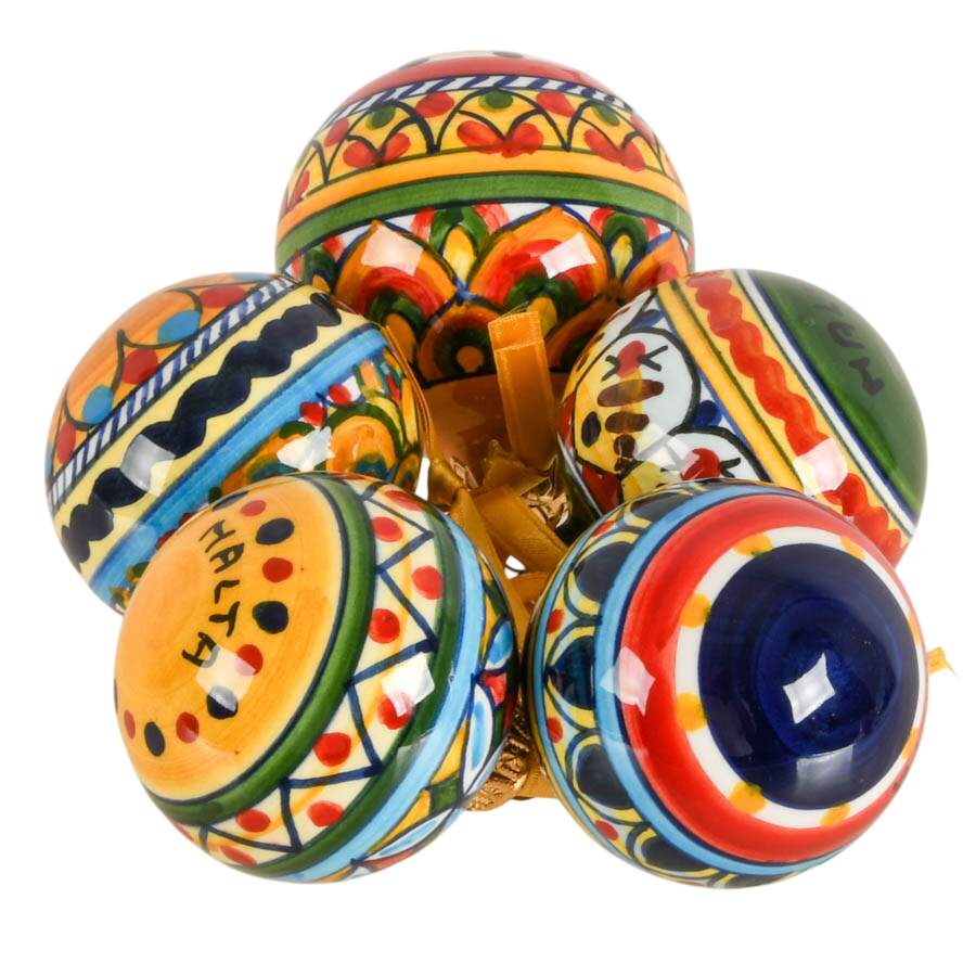 Five Hand-Painted Maltese Geometric Seasonal Ornaments-3