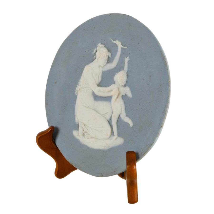 Blue and White Wedgwood-Style Jasperware Venus Disarming Cupid Medallion-2