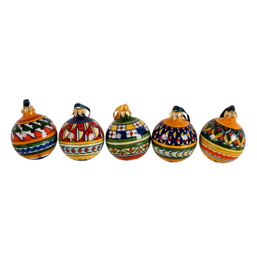 5 Hand-Painted Maltese Geometric Winter Ornaments-1
