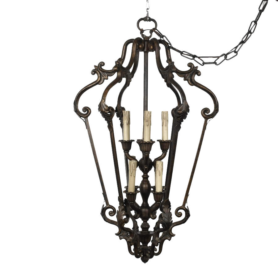 Spanish Revival-Style Wrought Iron Lantern Cage Chandelier-2
