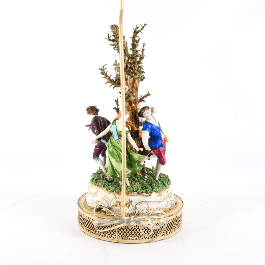 Antique German Porcelain "Ring Around the Rosie" Lamp-6