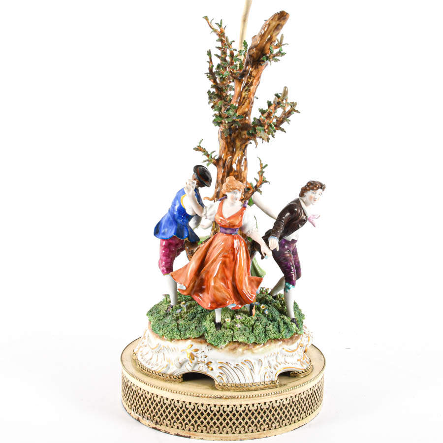 Antique German Porcelain "Ring Around the Rosie" Lamp-2