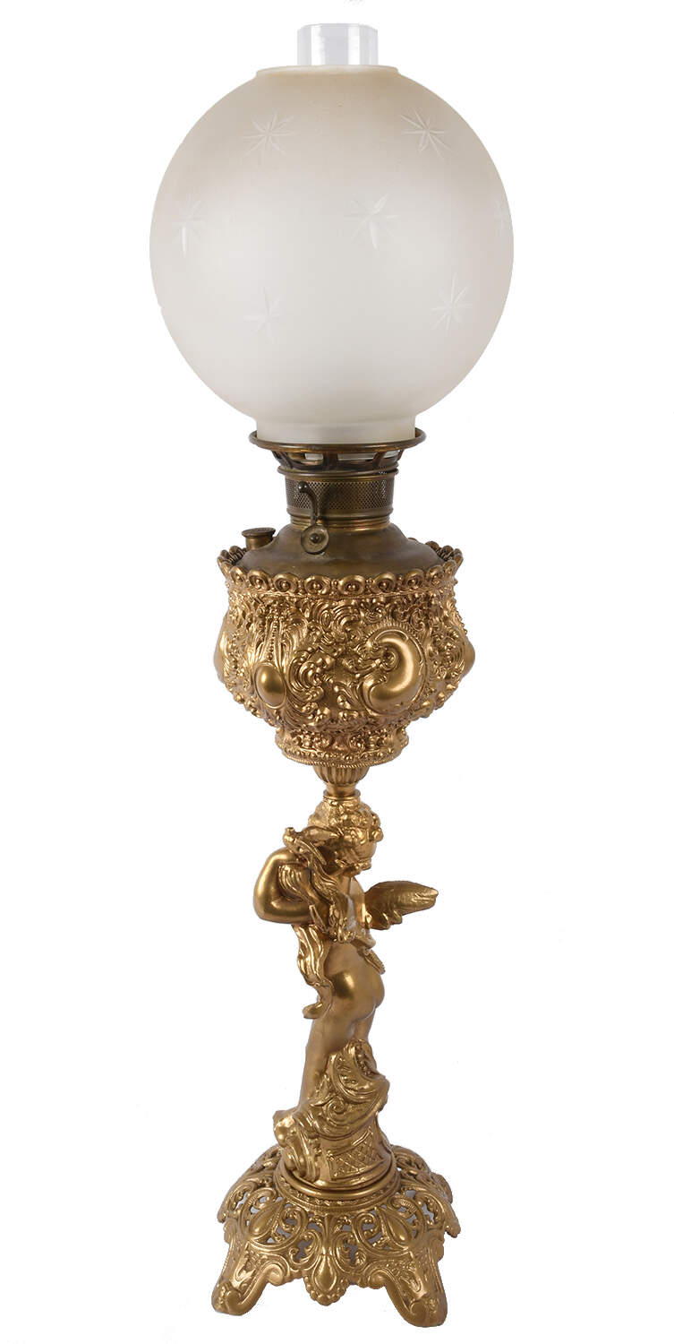 Antique Miller Company Ornate Cherub Banquet Lamp-5