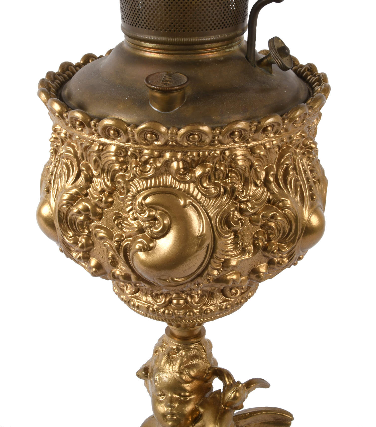 Antique Miller Company Ornate Cherub Banquet Lamp-2