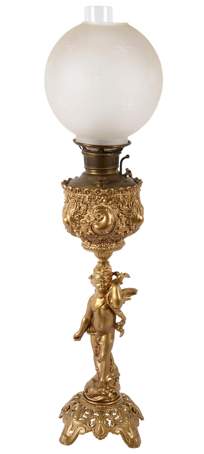 Antique Miller Company Ornate Cherub Banquet Lamp-1