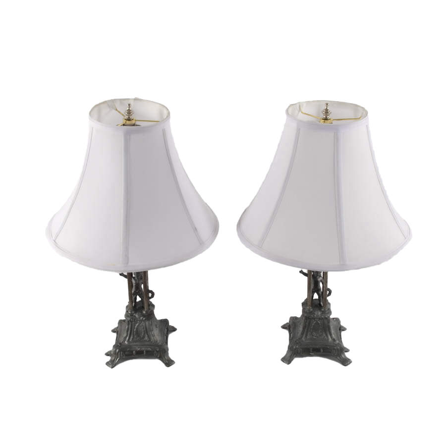 Pair of Figural Putti Cast Iron Table Lamps-3