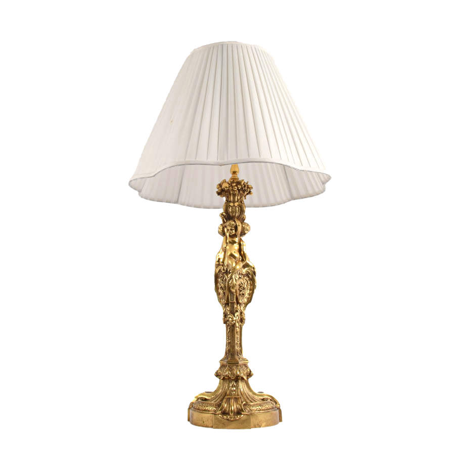 Antique French Gilt Bronze Figural Putties Table Lamp-2