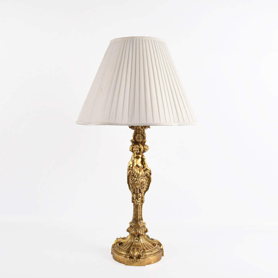 Antique French Gilt Bronze Figural Putties Table Lamp-1