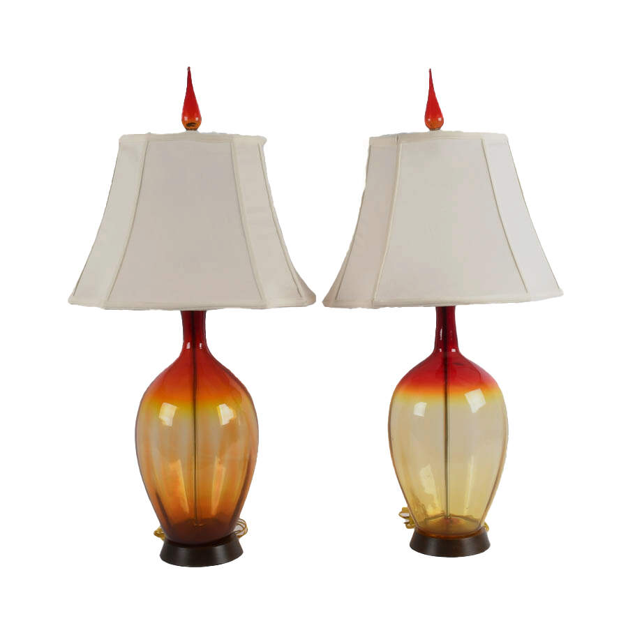 Pair of Tangerine Amberina Blown Glass Table Lamps-1
