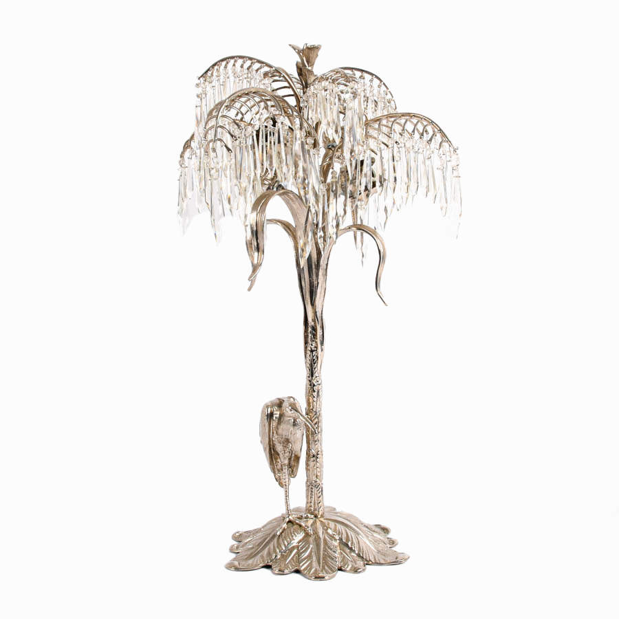 Ornate Metal Willow and Heron Table Lamp-1