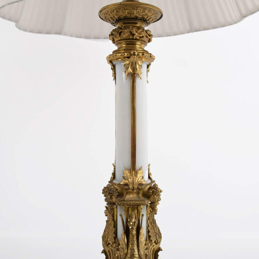 Antique English Gilt Bronze and Case Glass Figural Table Lamp-3