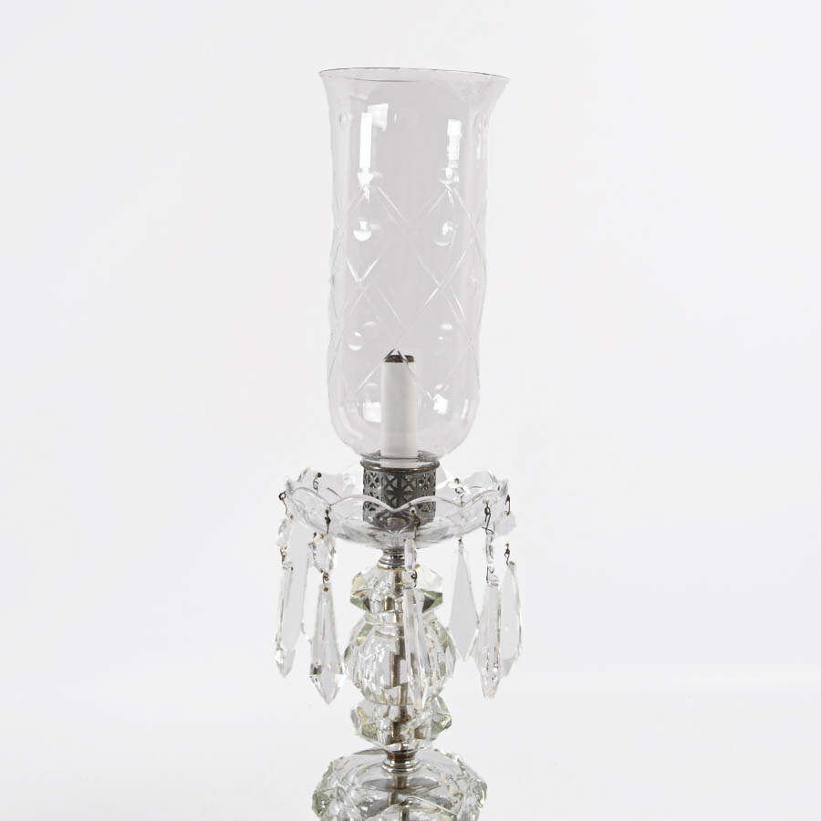 Pair of Crystal and Prism Hurricane Table Lamps-4