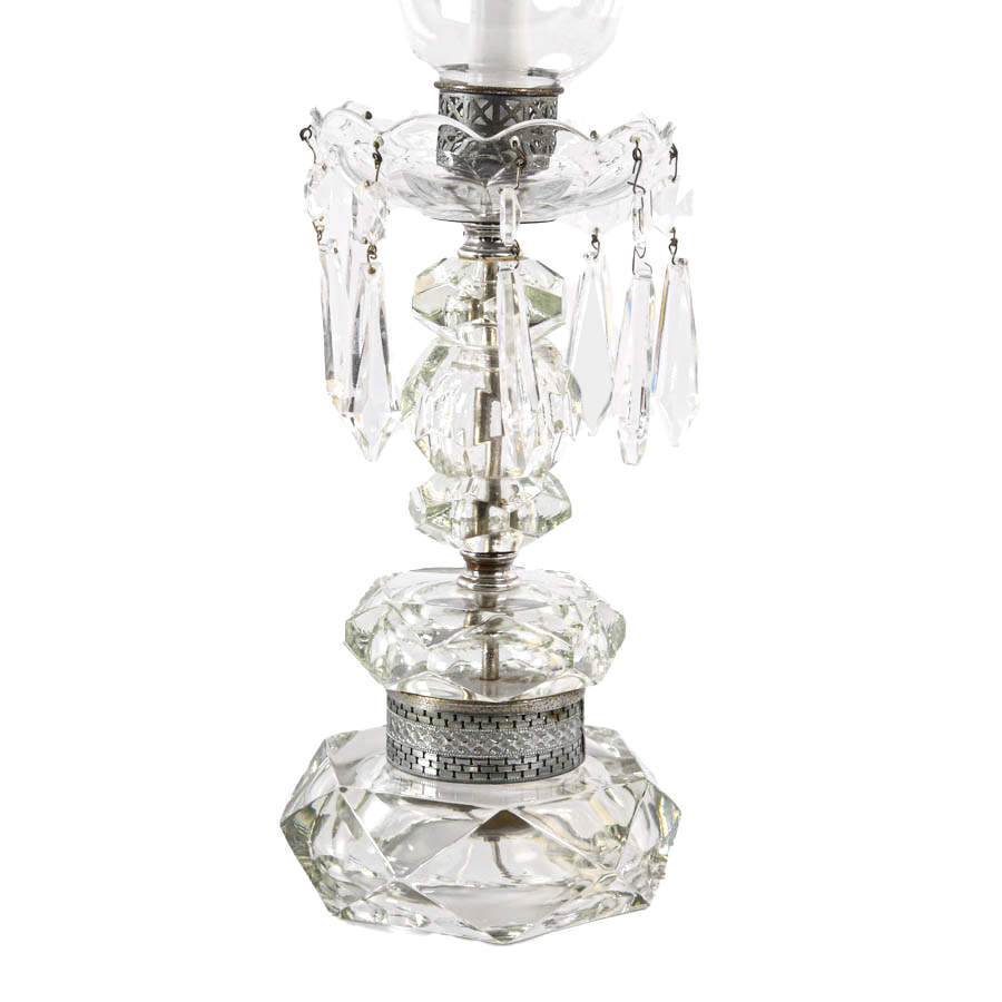 Pair of Crystal and Prism Hurricane Table Lamps-2