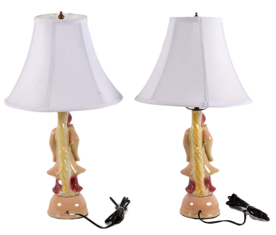 Pair of Mid-Century Asian Figural Table Lamps-2