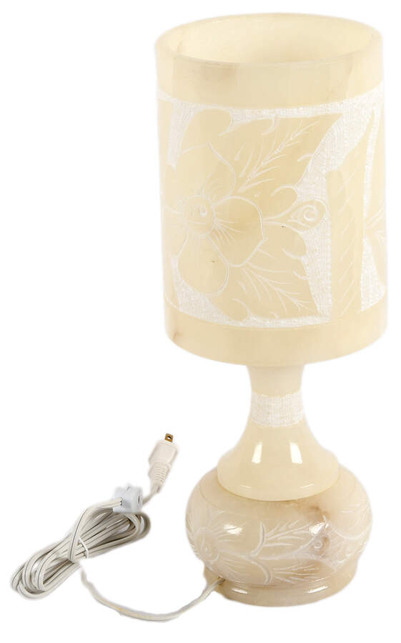 Carved Alabaster Lamp and Matching Shade-3