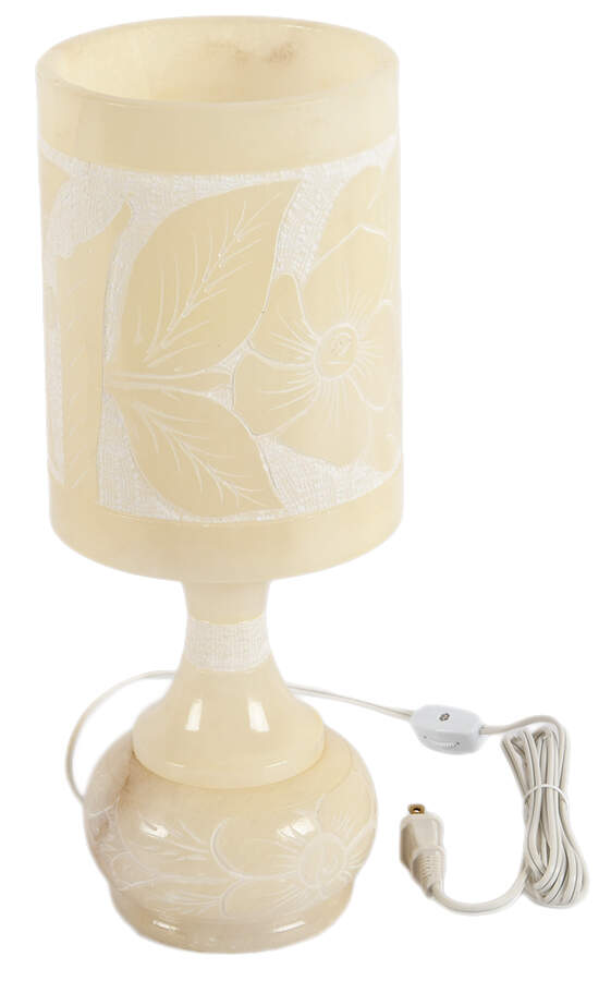 Carved Alabaster Lamp and Matching Shade-1