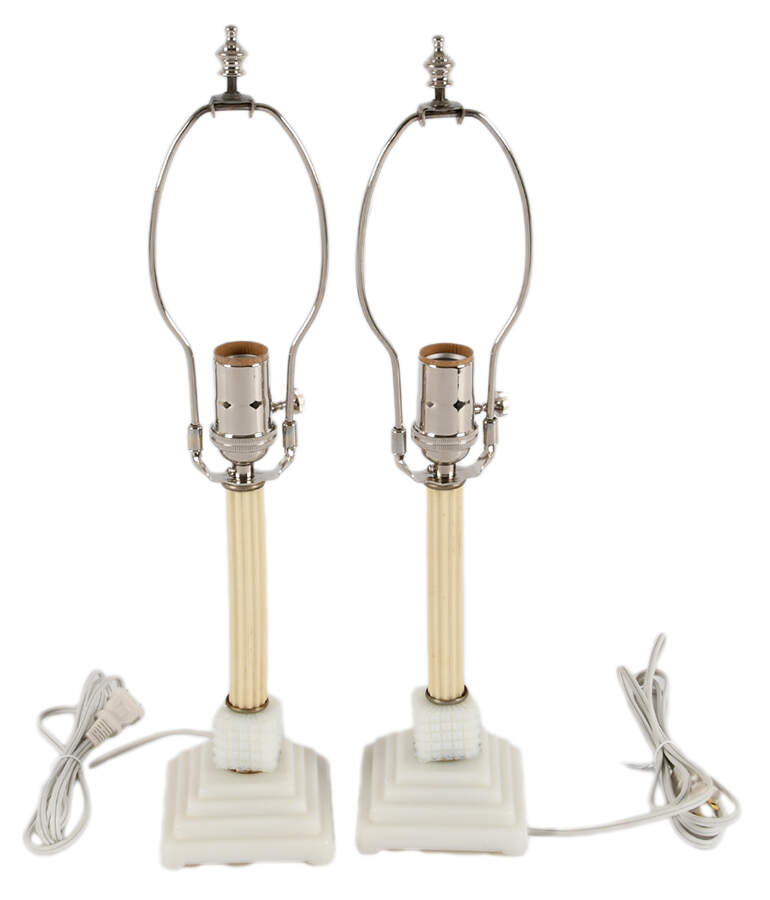 Pair of Art Deco Milk Glass Boudoir Lamps-2