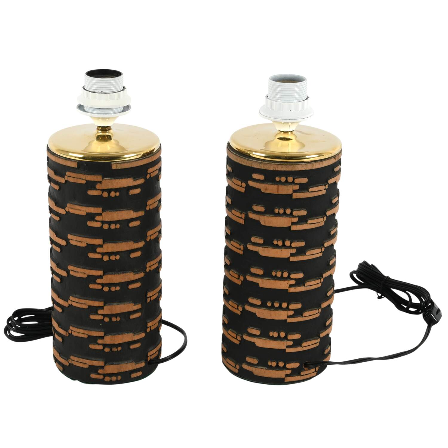 Pair of Mid-Century Modern Retro Black and Gold Table Lamps-1