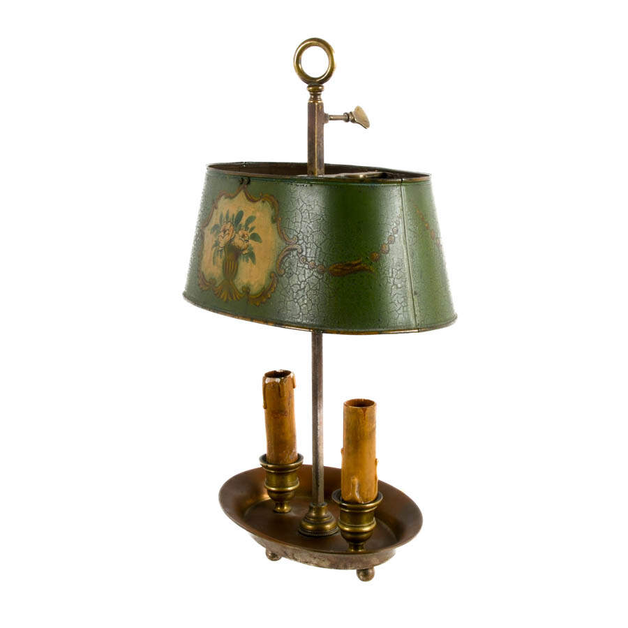 French Bouillote Table Lamp with Tole Painted Shade-5