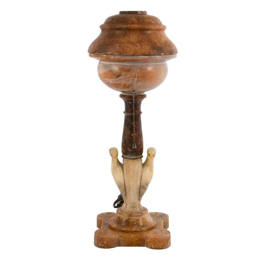 Art Deco-Style Alabaster Table Lamp with Birds-1