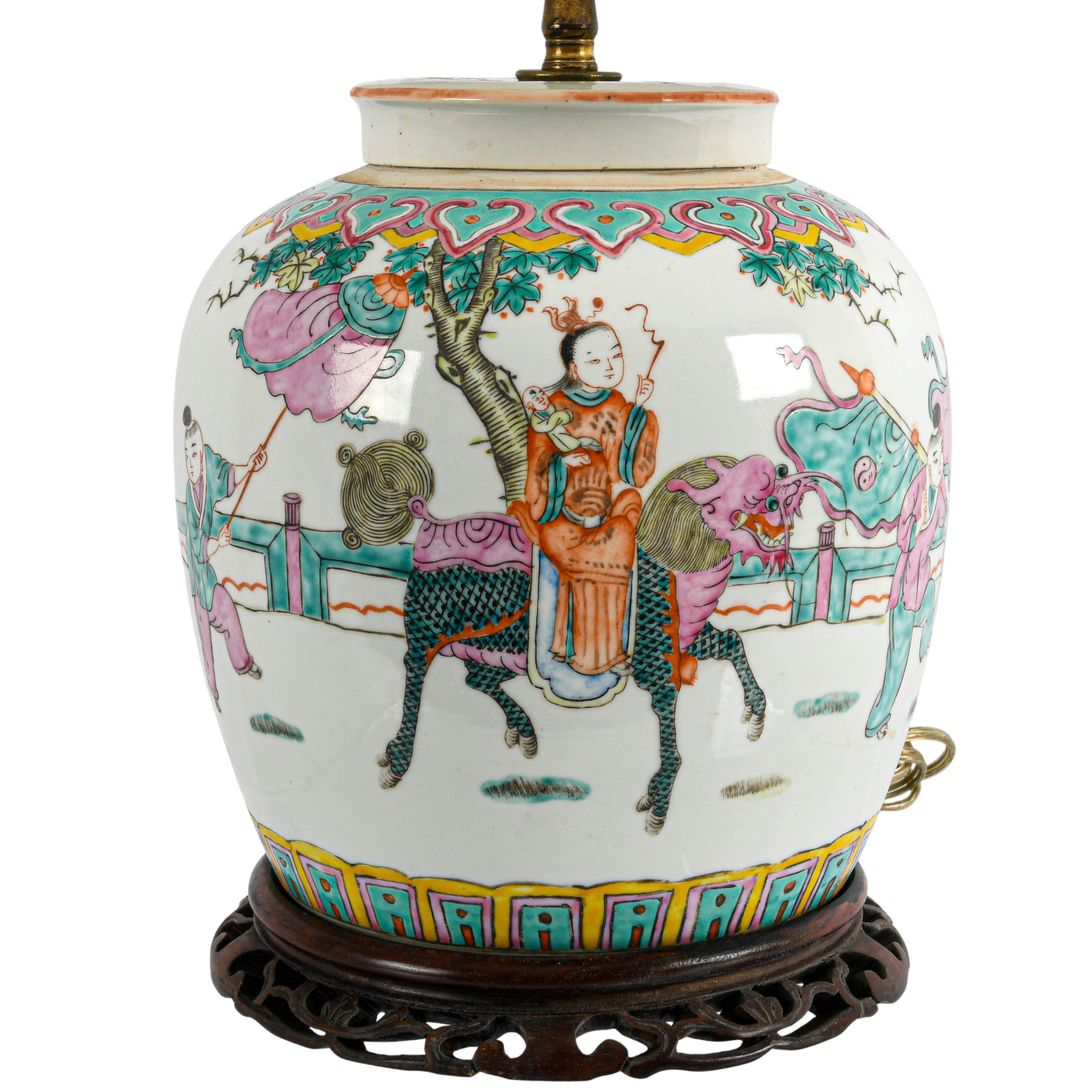 Chinese Famille Rose Converted Ginger Jar Table Lamp-4