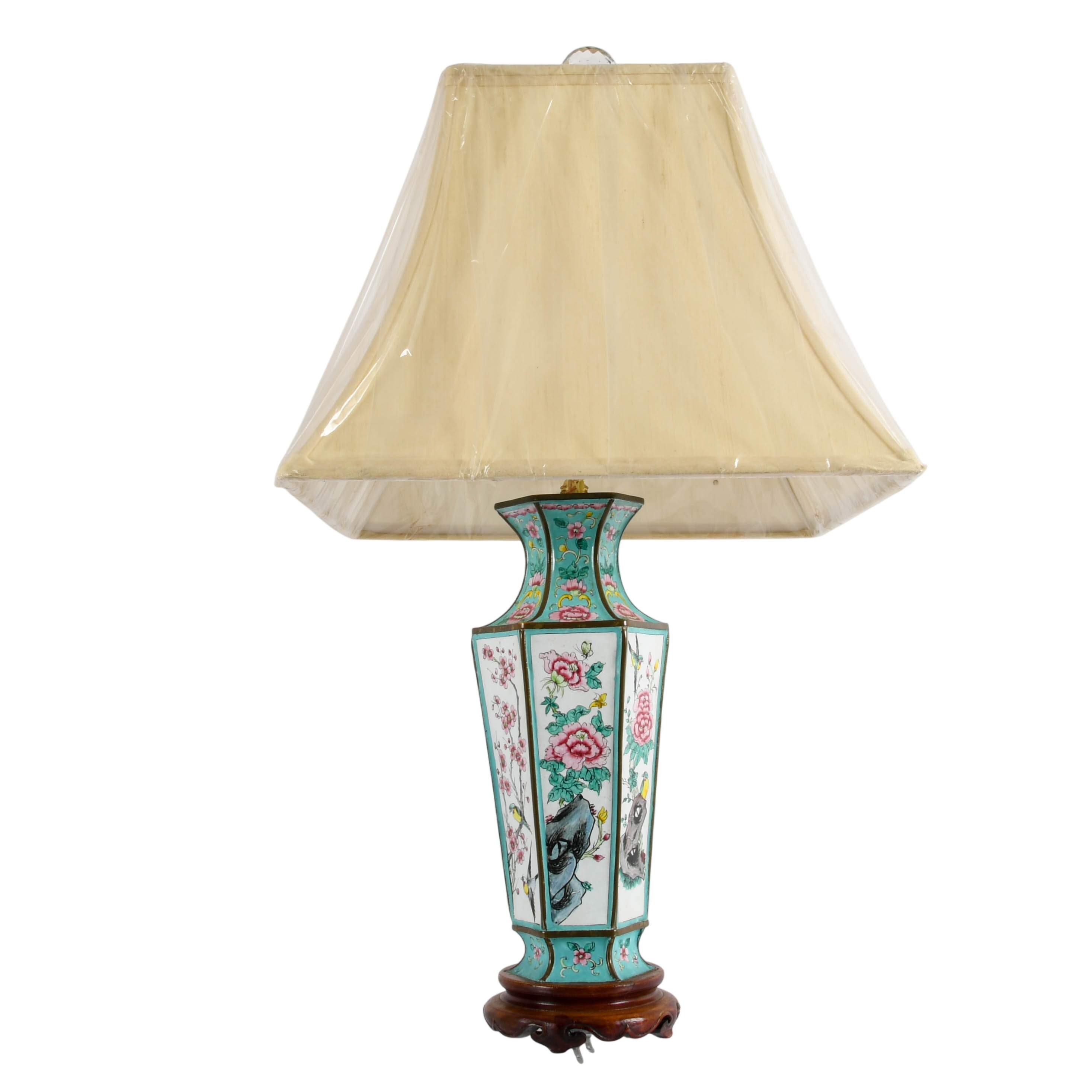 Chinese Hexagon Floral Enamel Lamp-2