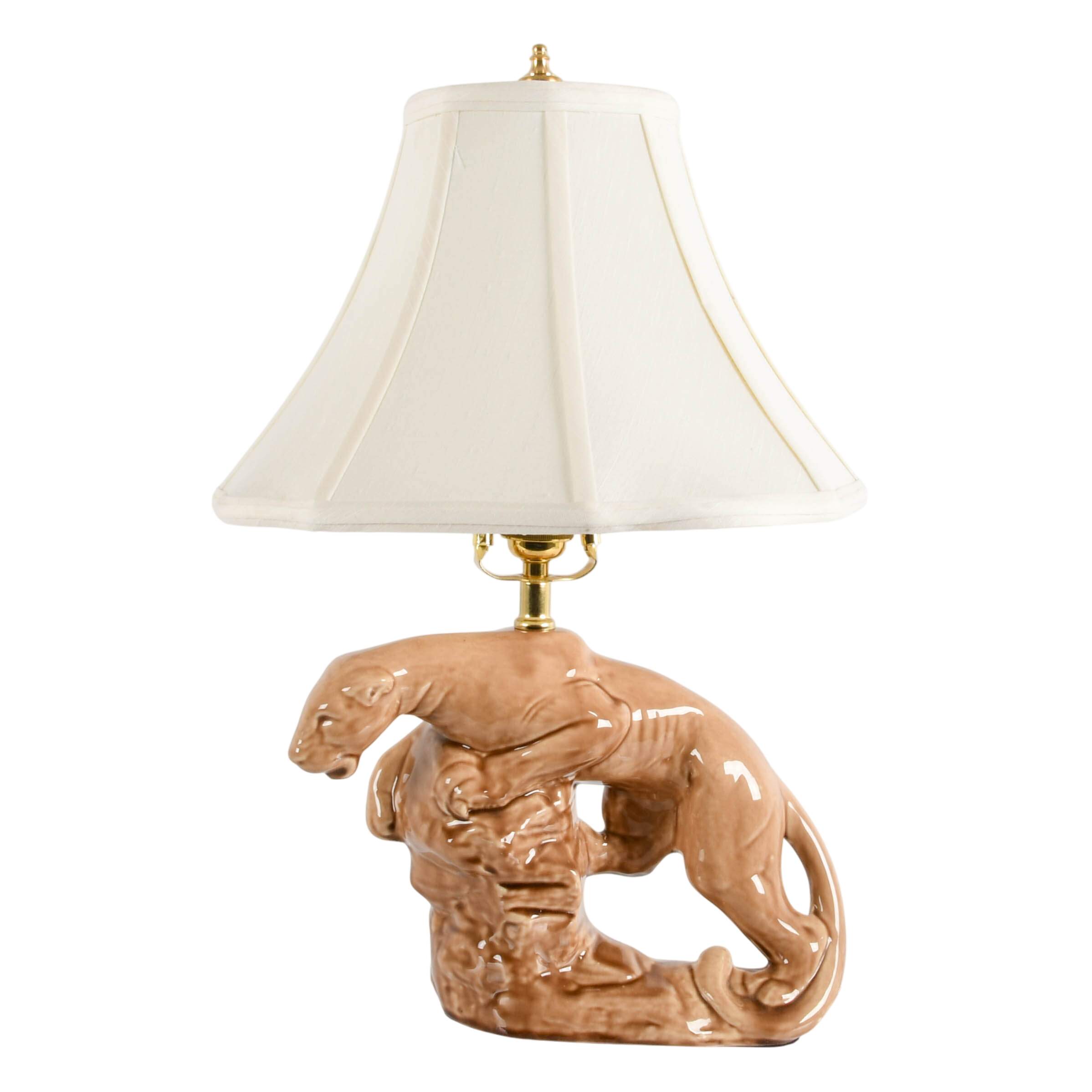 Mid-Century Modern Ceramic Panther TV Table Lamp-1