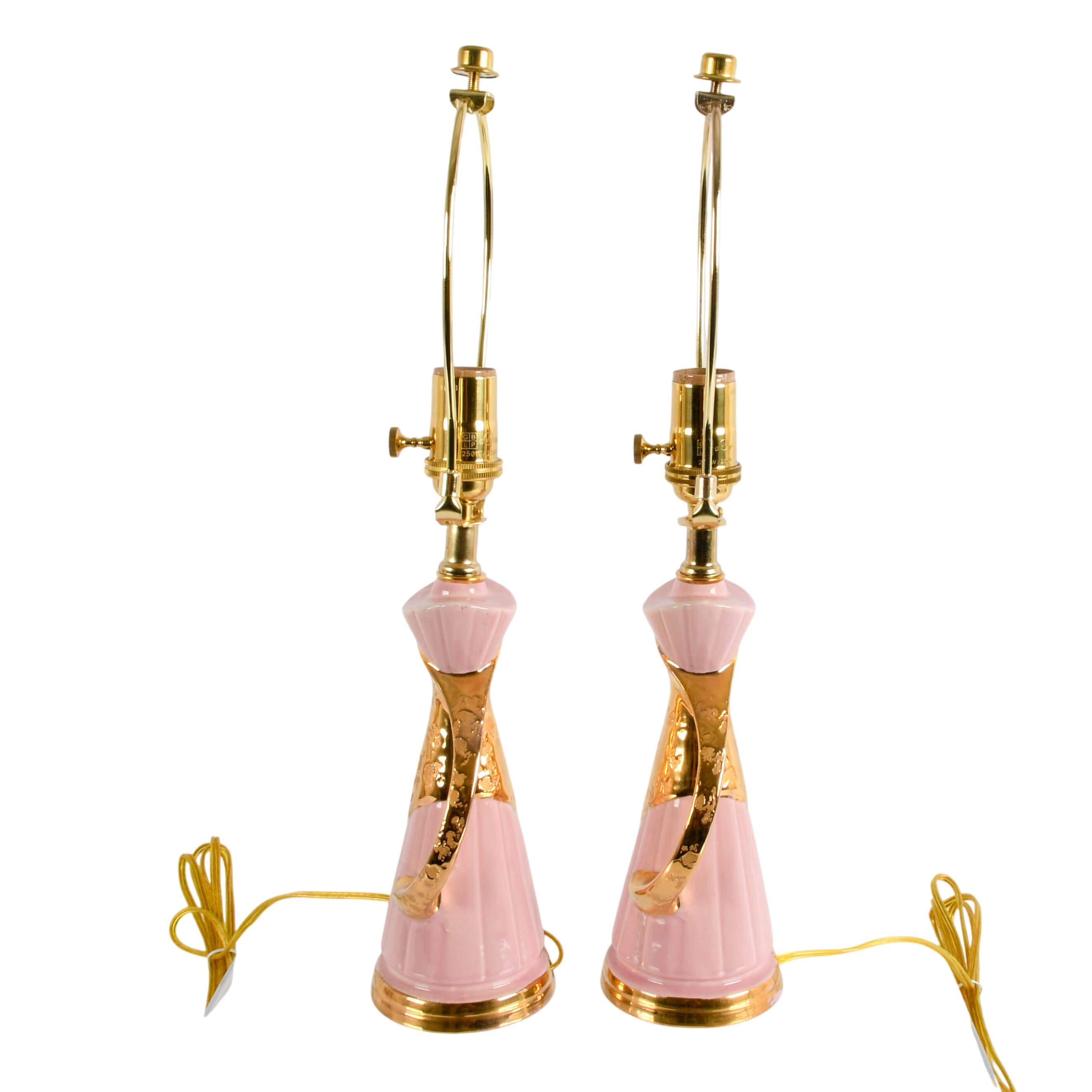 Pair of Mid-Century Modern Pink and Gold Boudoir Table Lamps-4