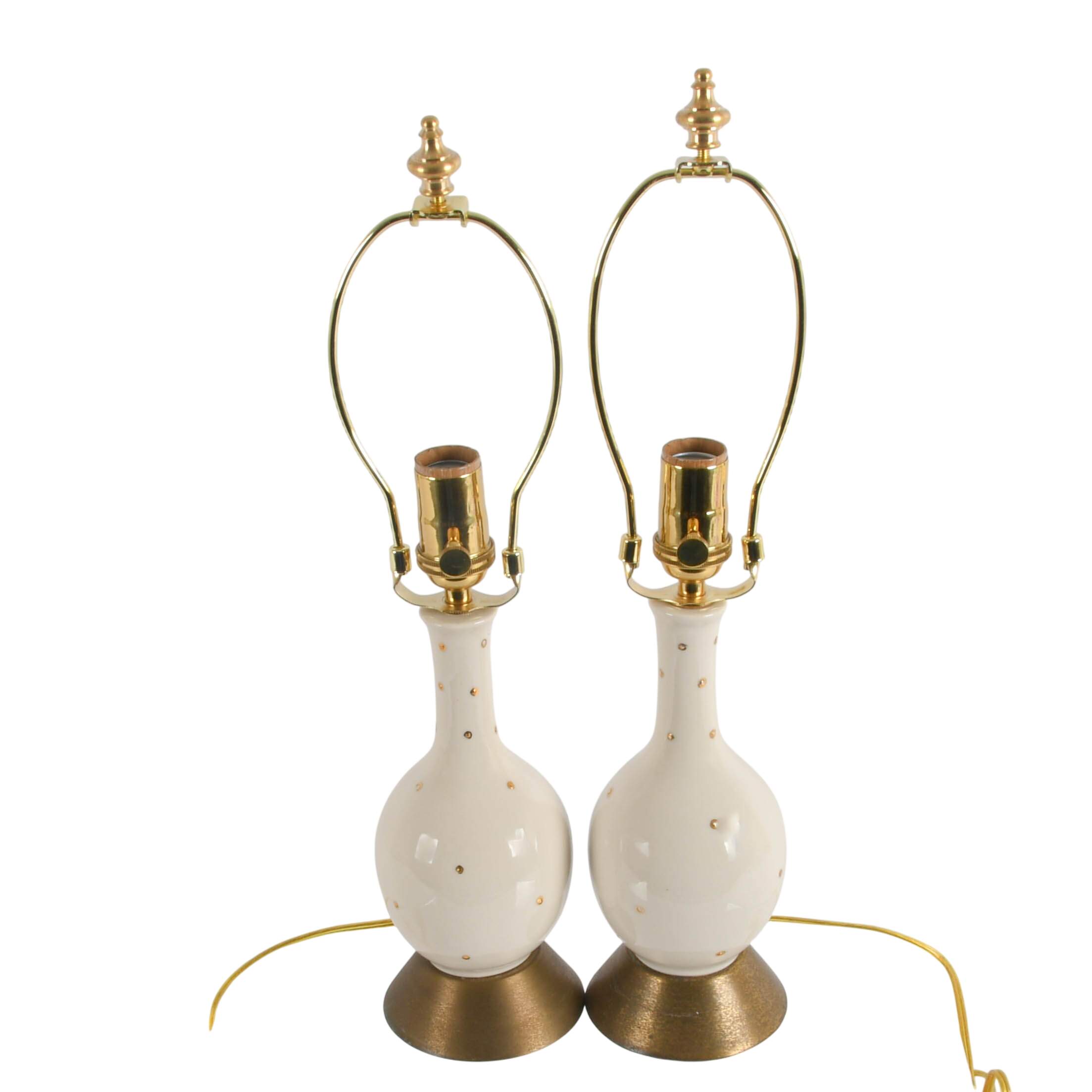 Pair of Mid-Century Modern White and Gold Boudoir Table Lamps-3