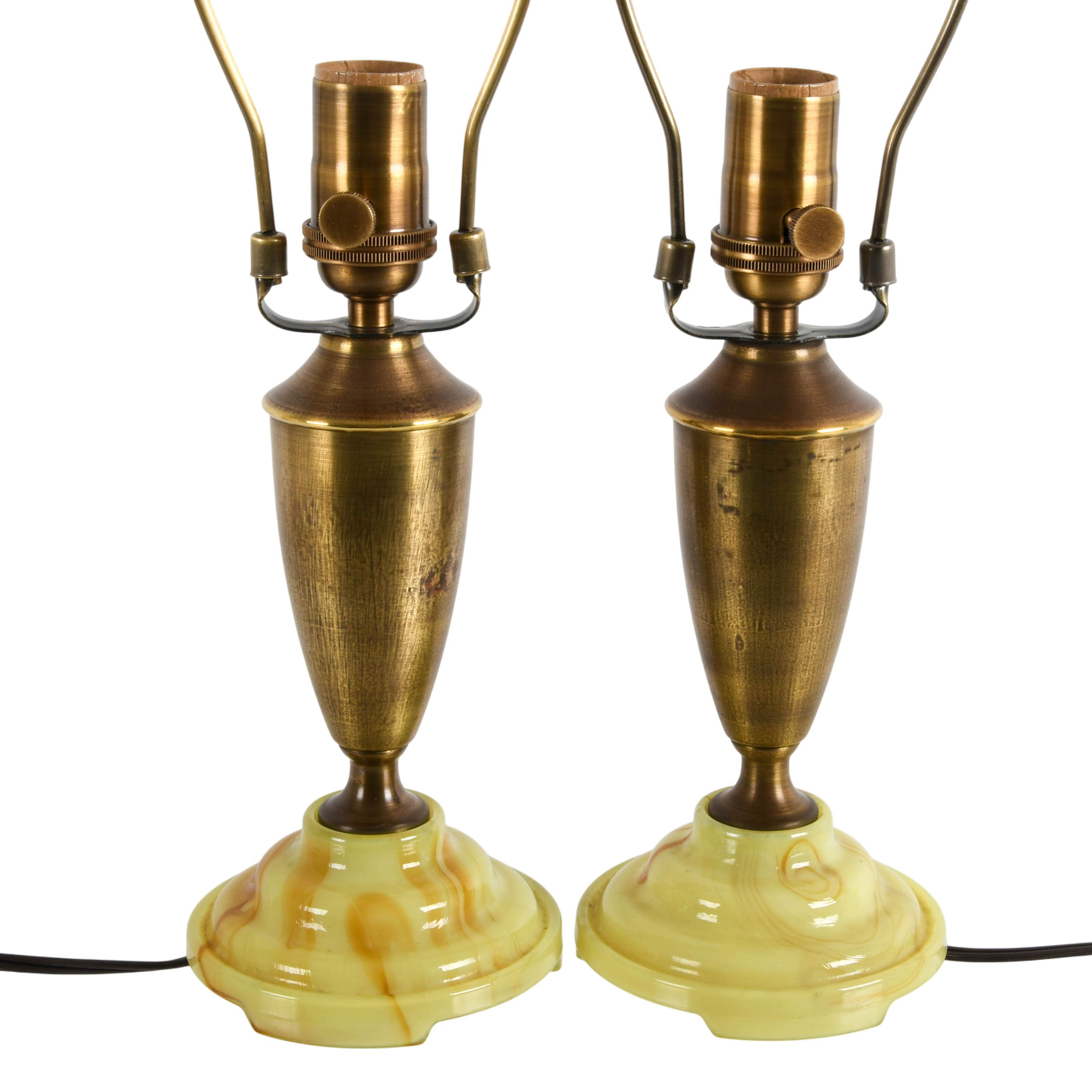Pair of Art Deco Metal and Agate Glass Boudoir Lamps-3