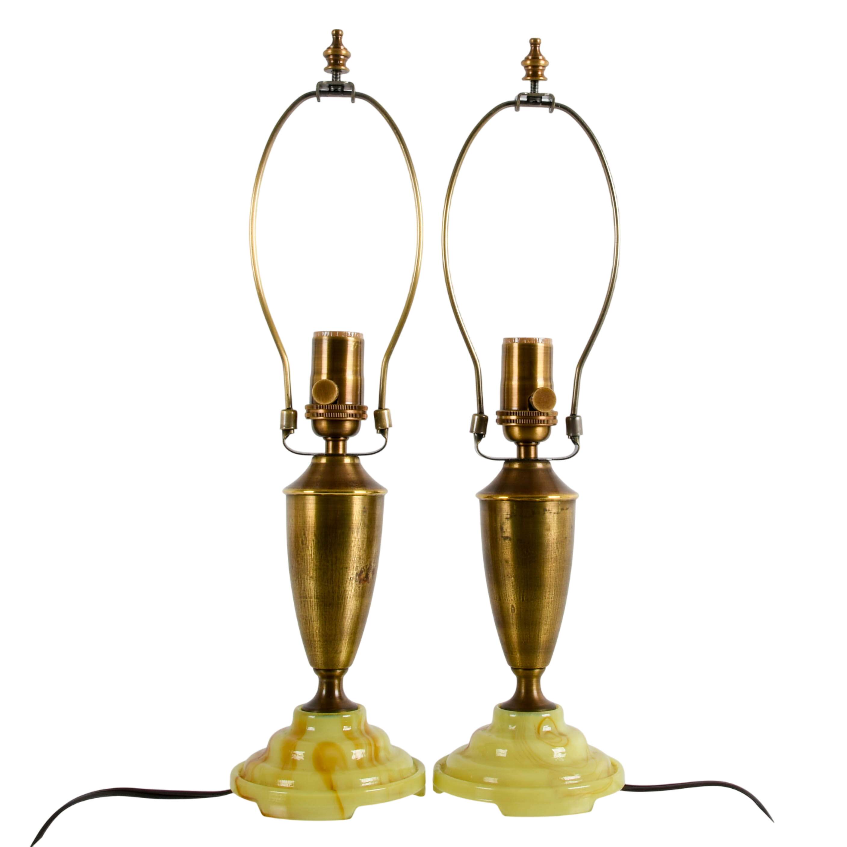 Pair of Art Deco Metal and Agate Glass Boudoir Lamps-2