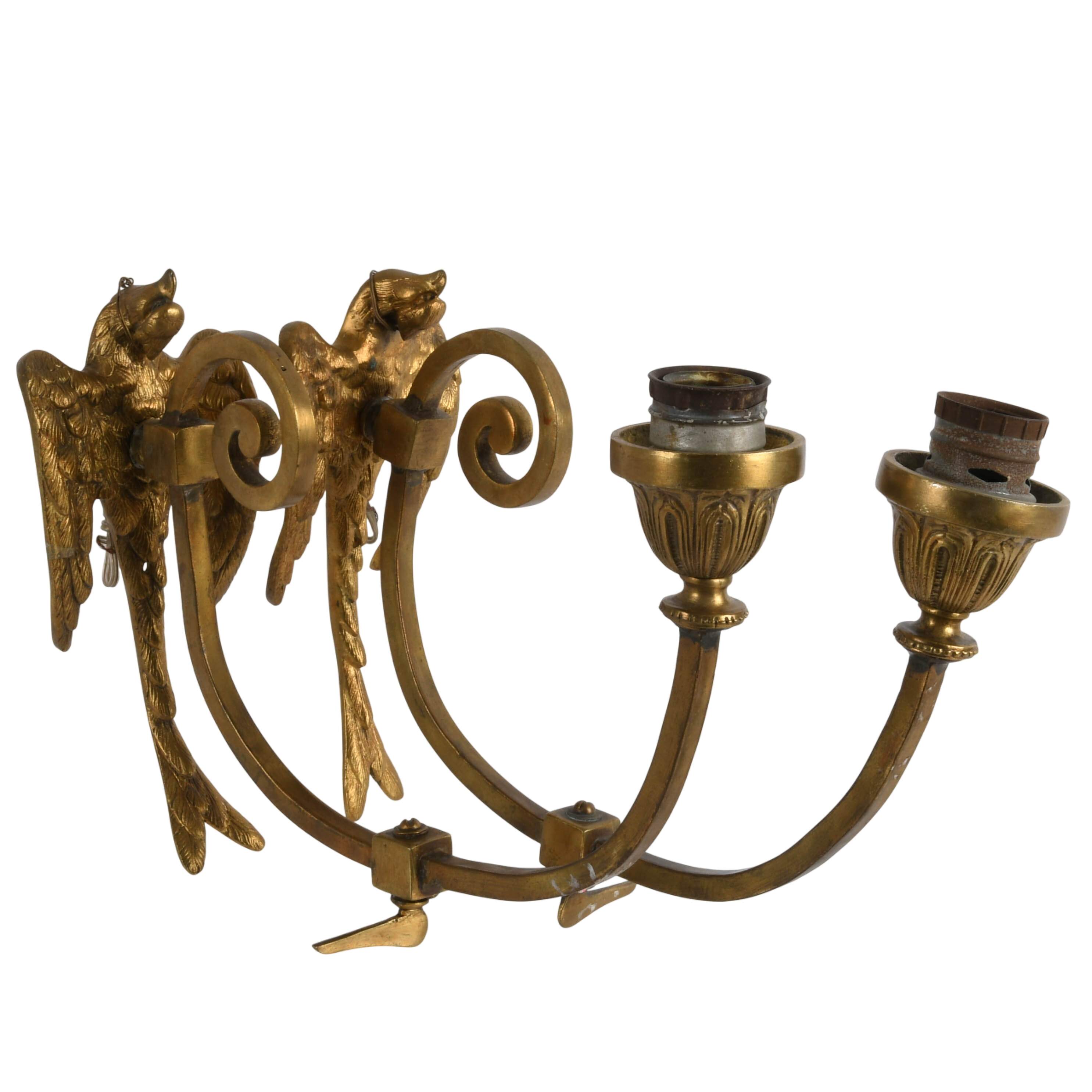 Pair of Antique French Gilded Bronze Phoenix Wall Scones-4