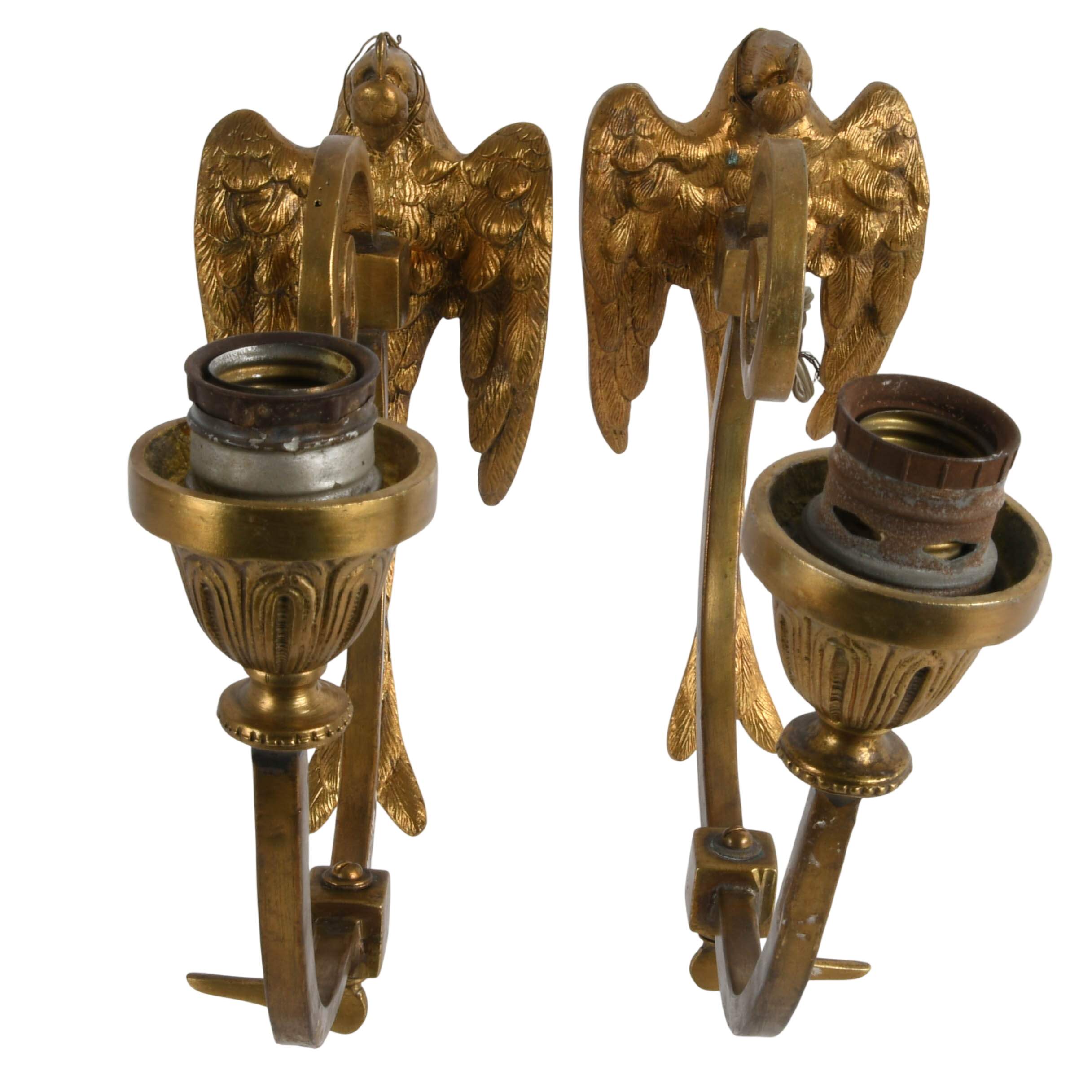 Pair of Antique French Gilded Bronze Phoenix Wall Scones-3