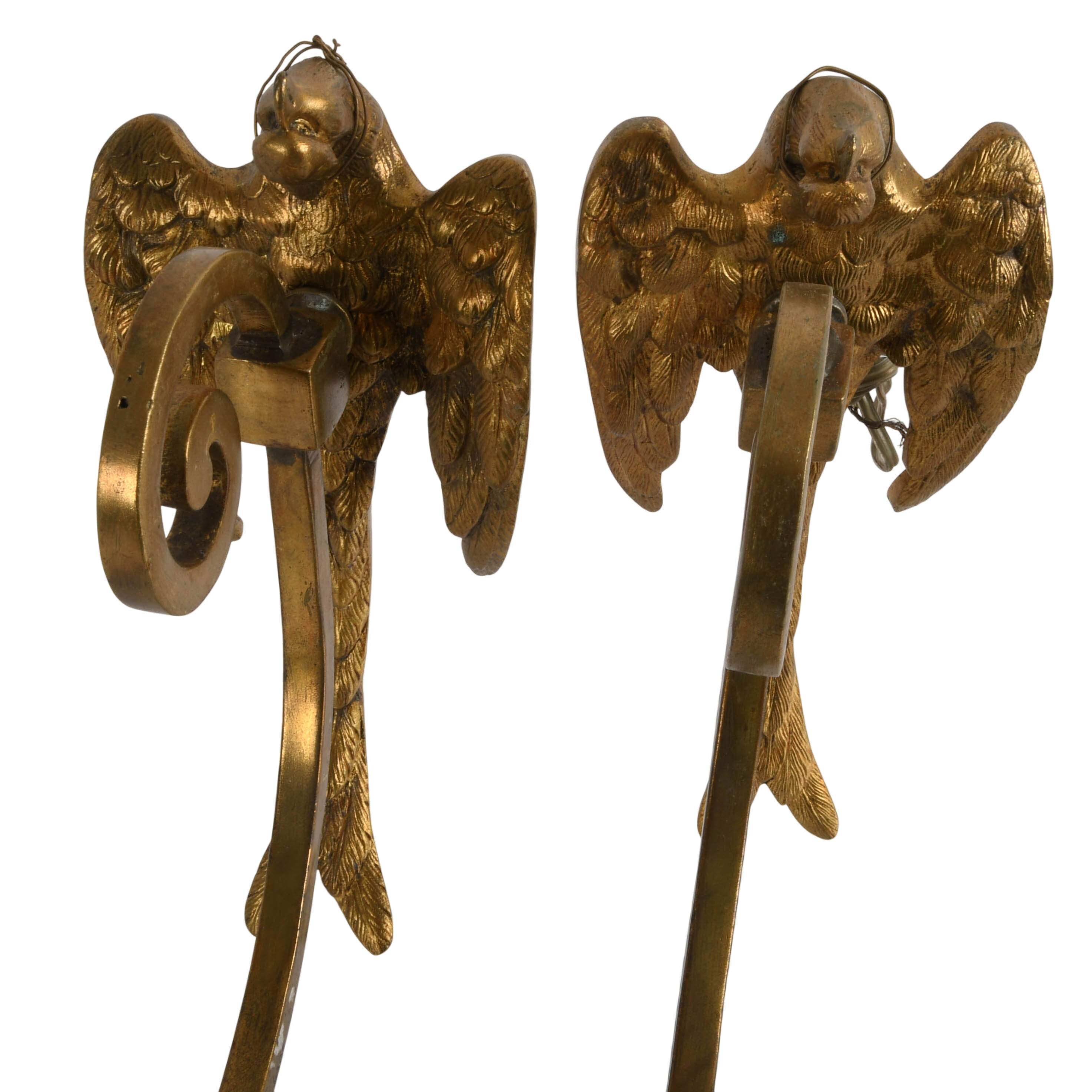 Pair of Antique French Gilded Bronze Phoenix Wall Scones-2