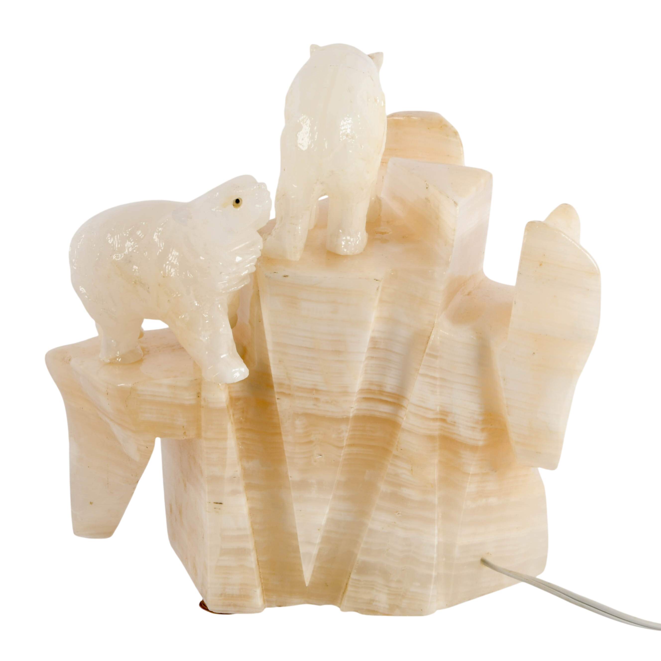 Art Deco Carved Alabaster and Onyx Polar Bear TV Table Lamp-3