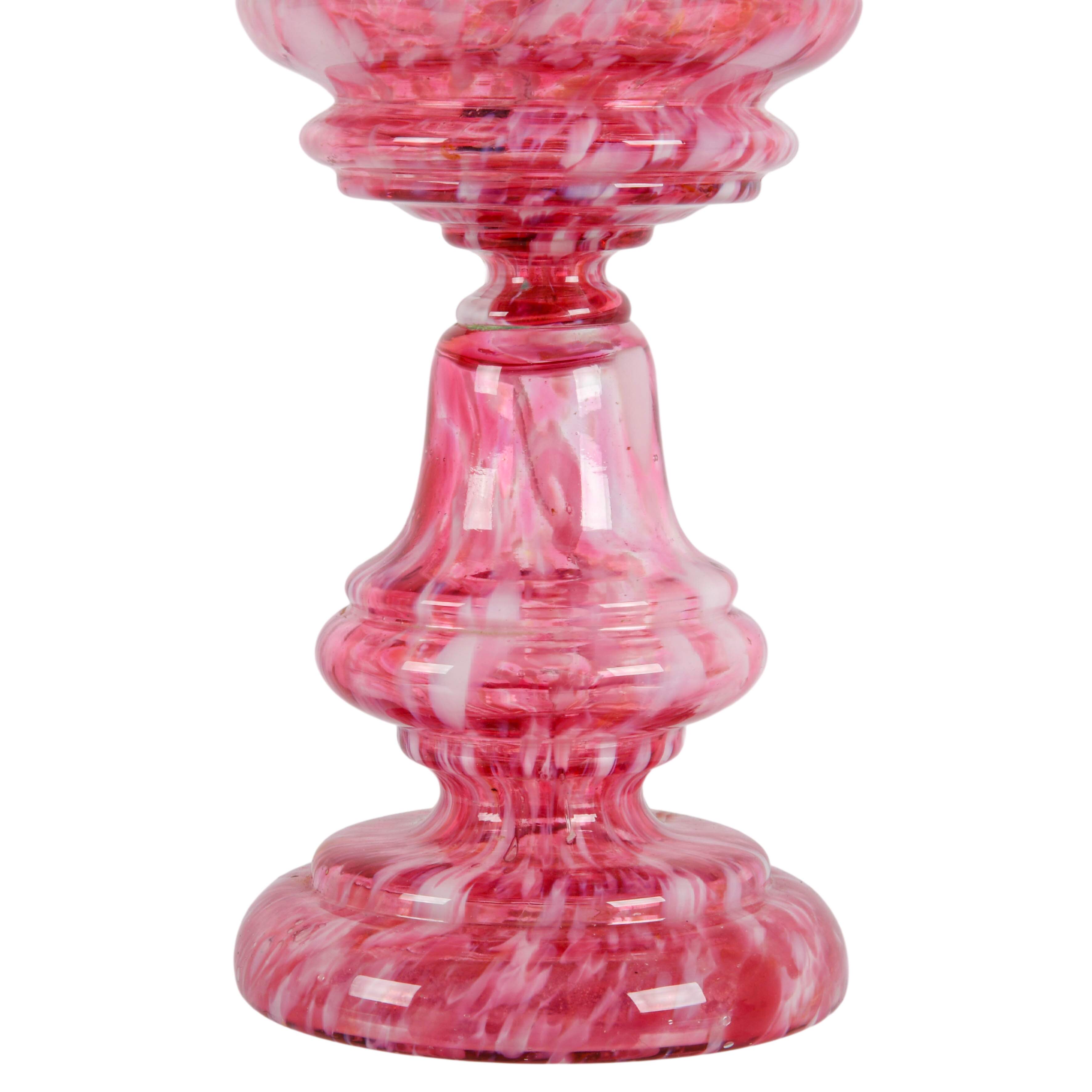 Antique Spatter Glass Pink and White Converted Oil Lamp-4