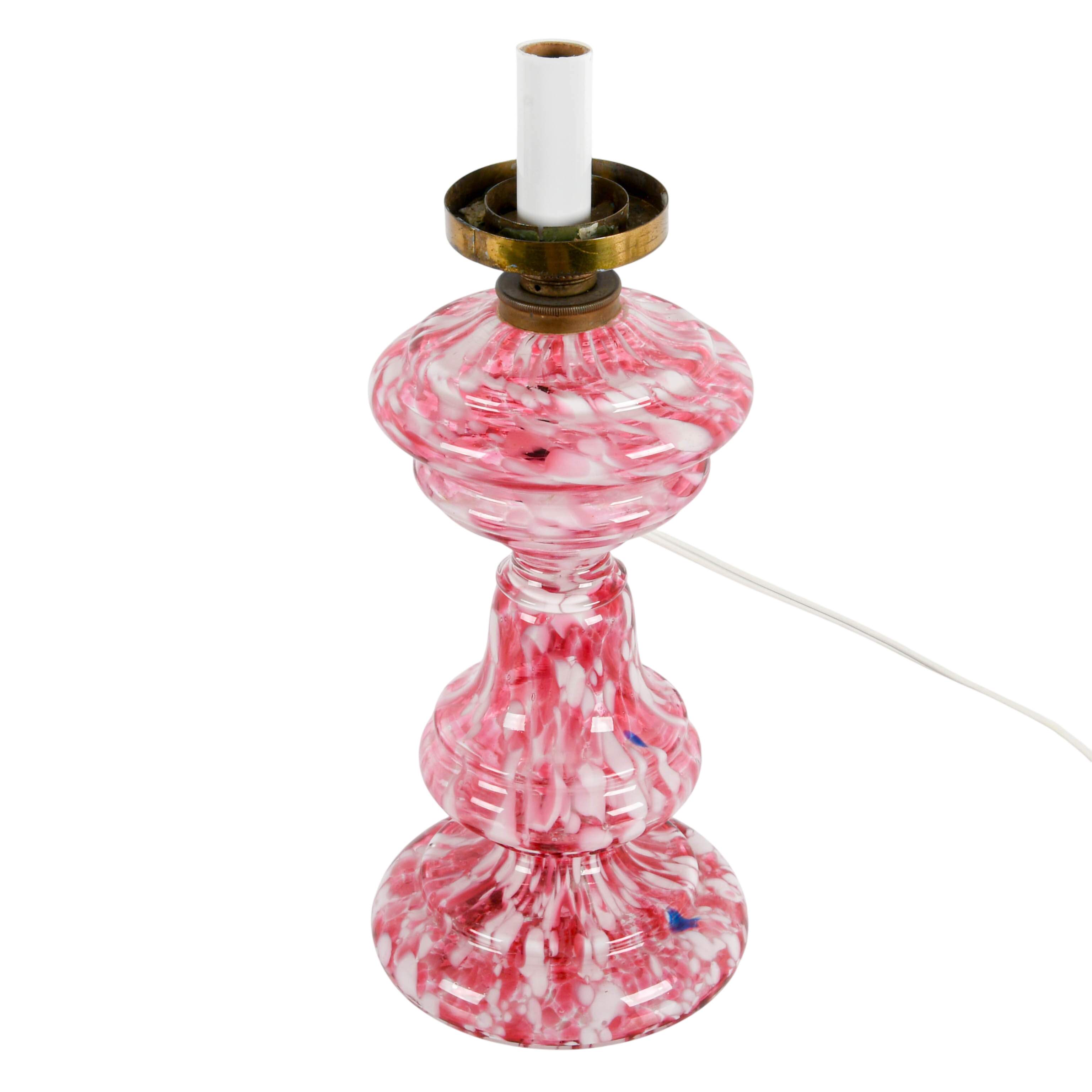 Antique Pink Spatter Glass Converted Oil Lamp-5