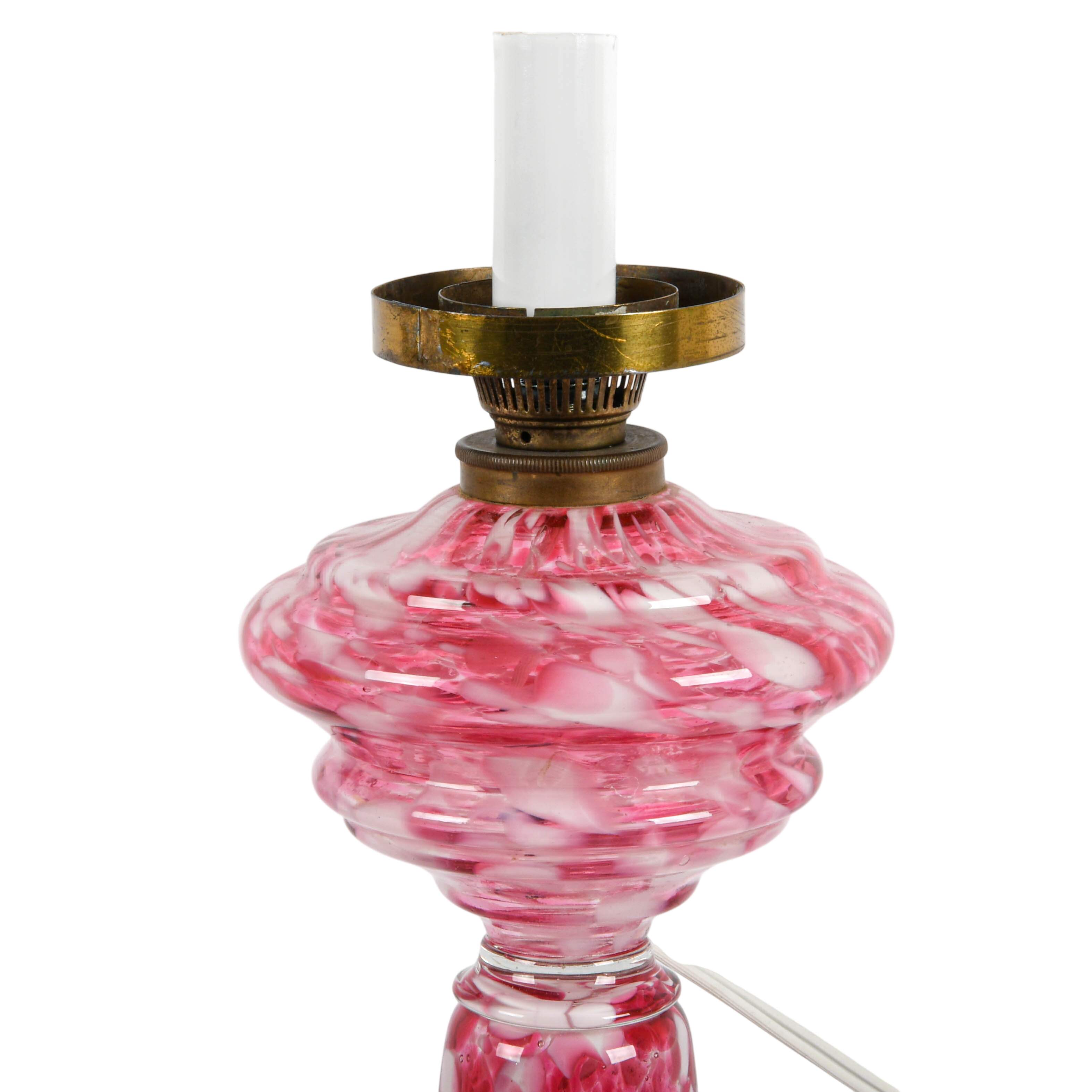 Antique Pink Spatter Glass Converted Oil Lamp-3