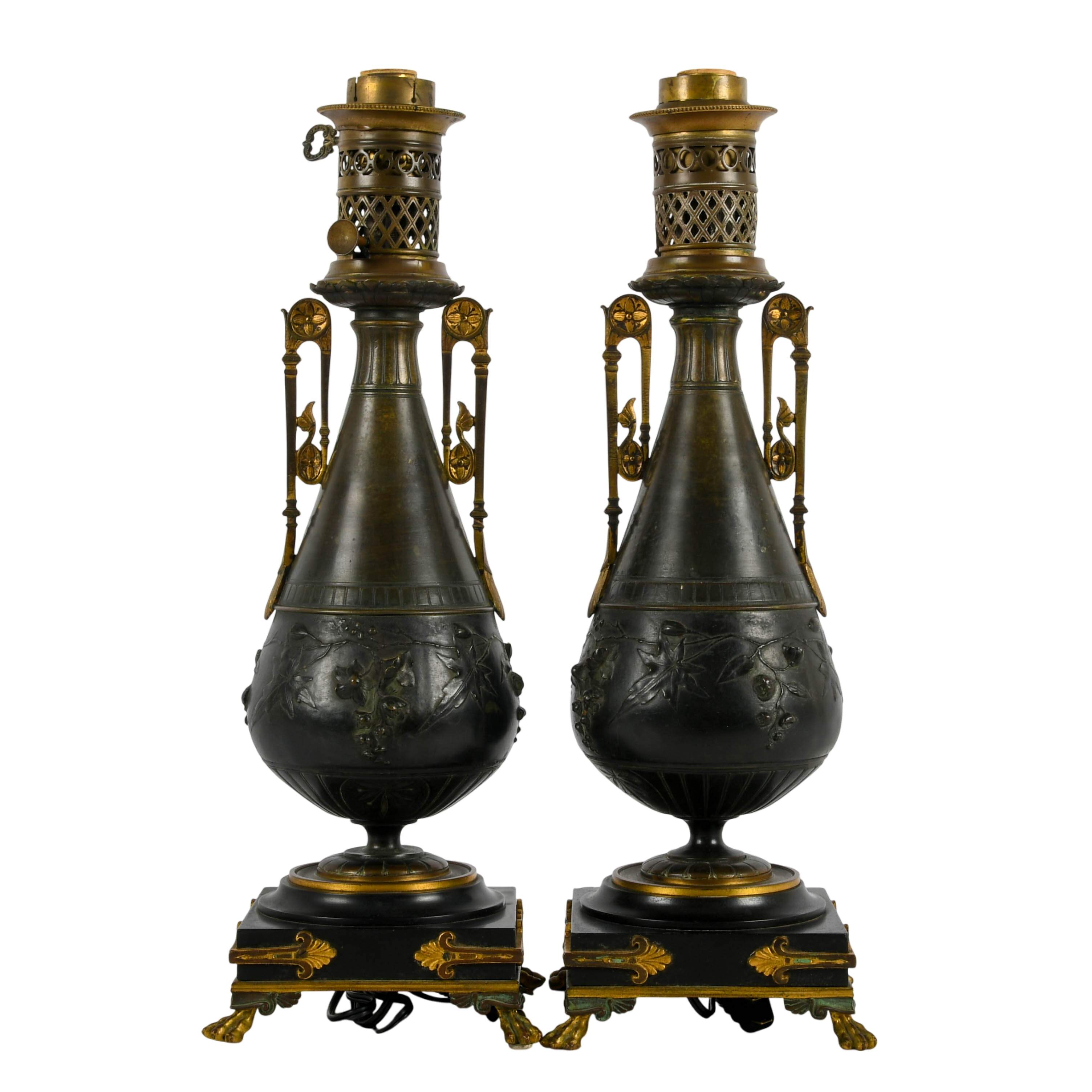 Pair of Bronze Egyptian Revival Table Lamps-2
