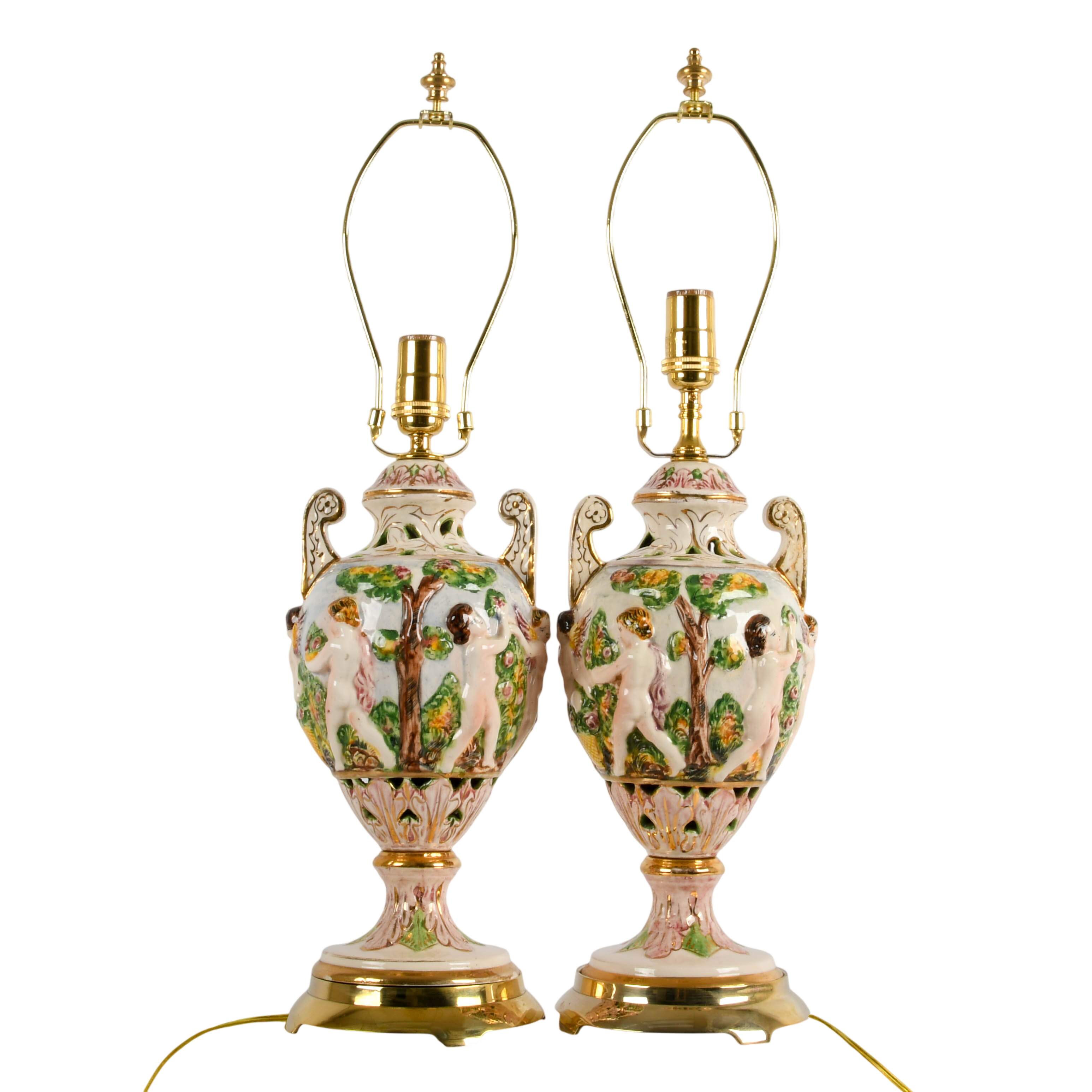Pair of Porcelain Capodimonte Table Lamps-2