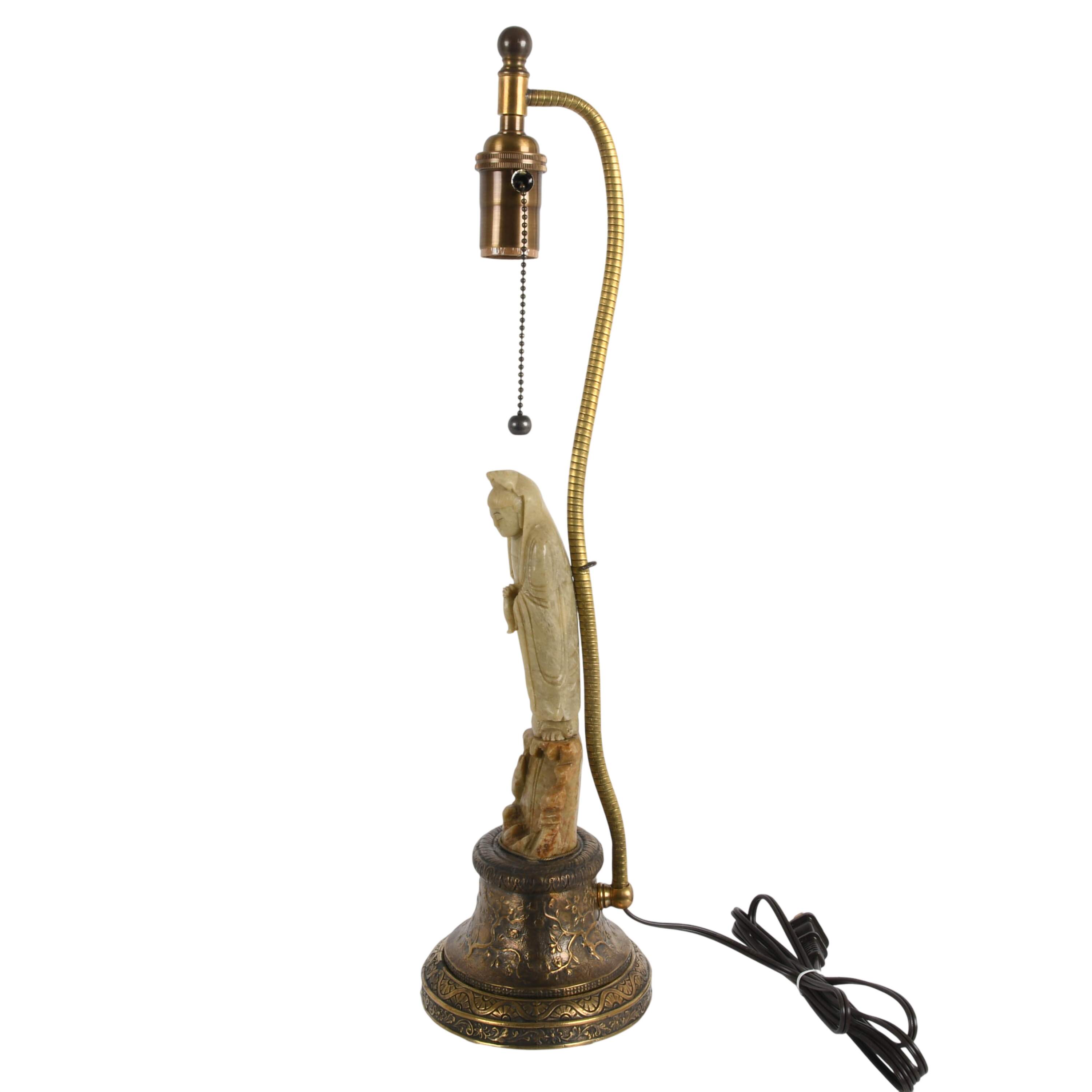 Carved Chinese Soapstone Figural Table Lamp-6
