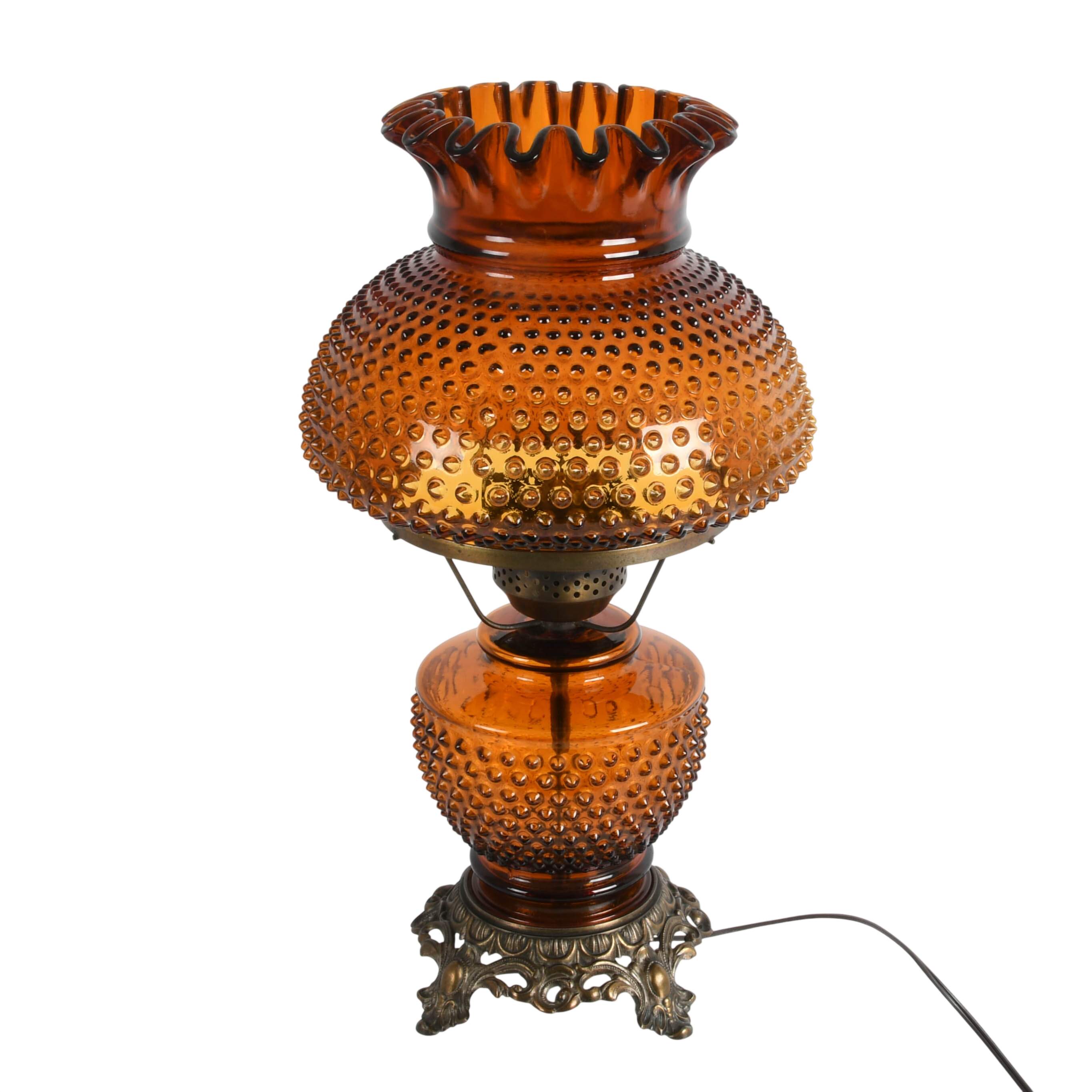 Amber Hobnail Glass "Gone with the Wind" Table Lamp-2