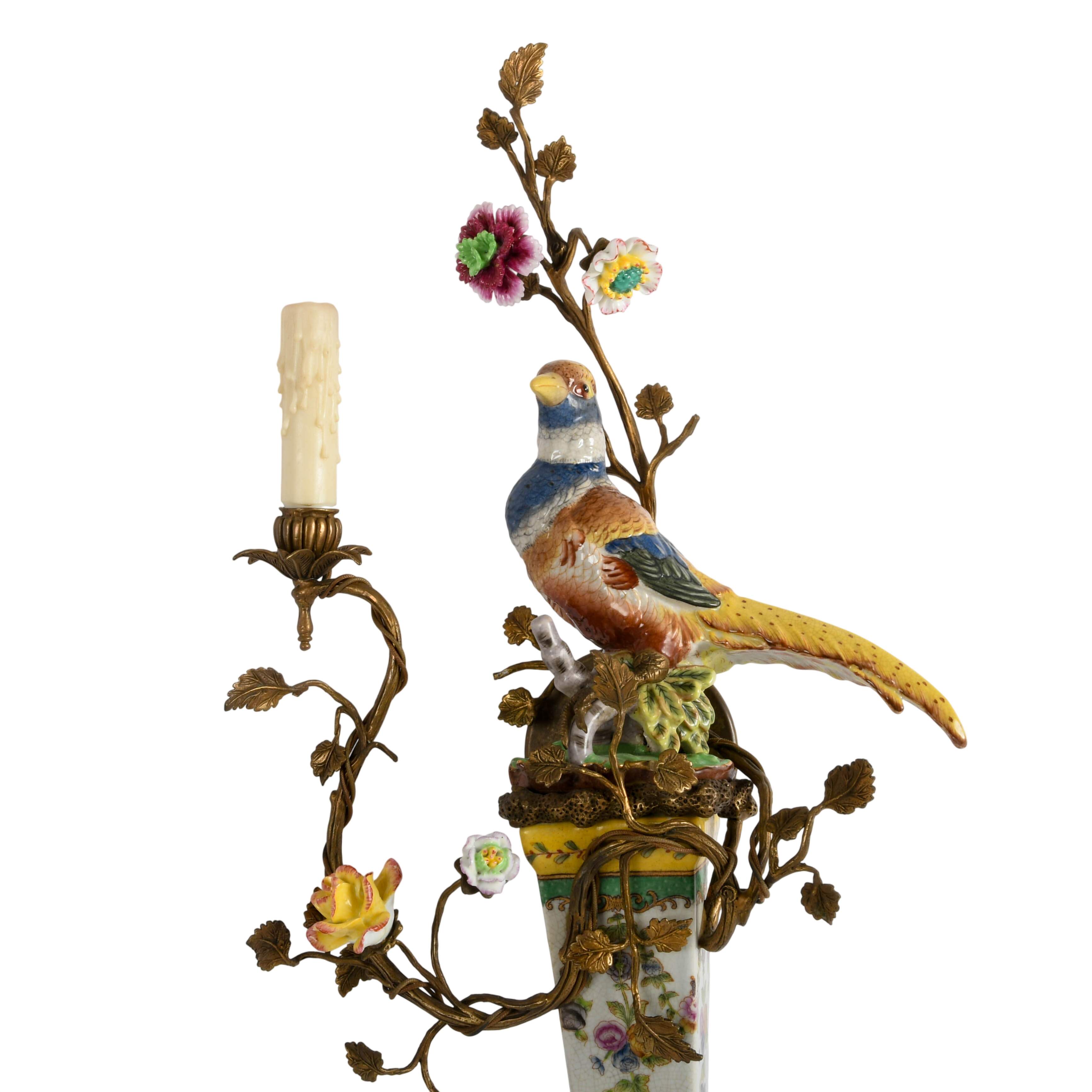 Matched Pair of Porcelain and Gilt Castilian Bird Wall Sconces-2