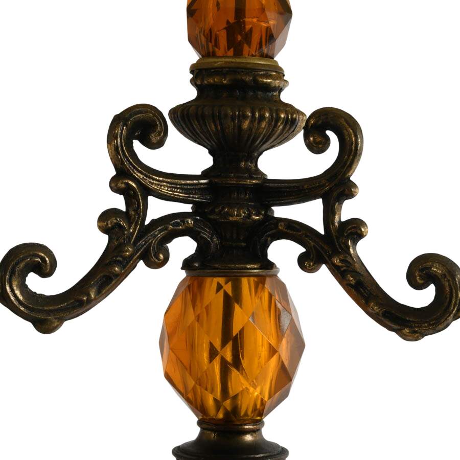 Antique Pair of Hollywood Regency Brass and Marble Table Lamps-5