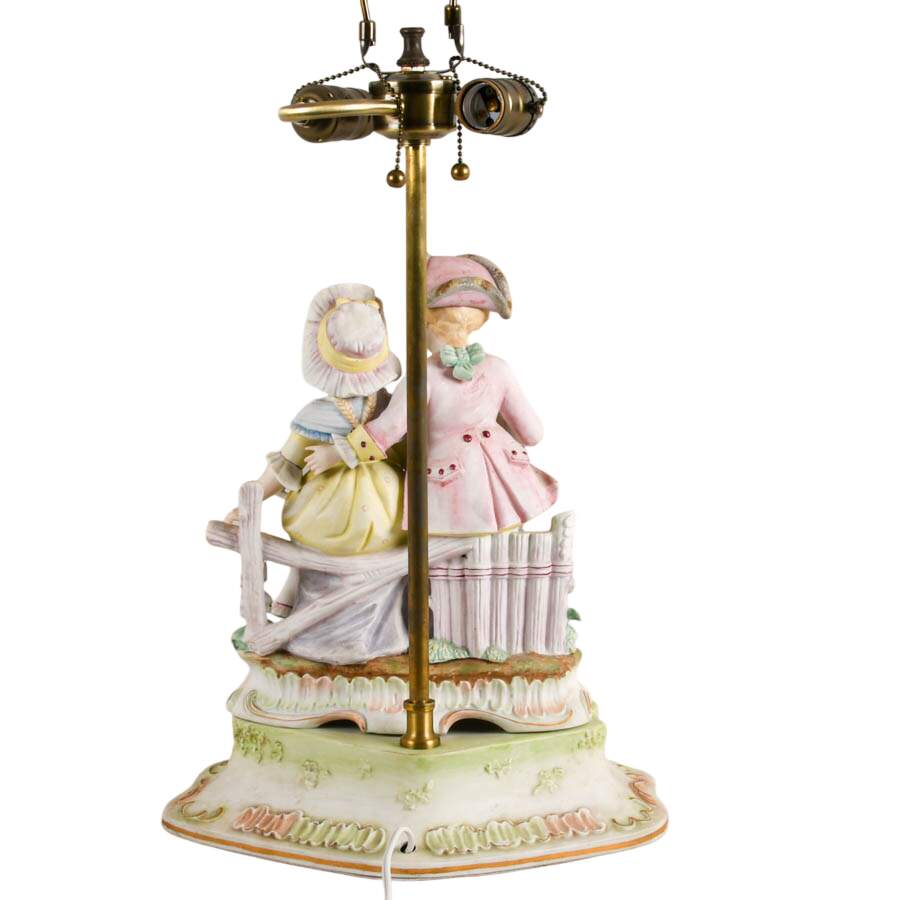 Antique German Rococo-Style Bisque Figural Lamp with Floral Decoration-4