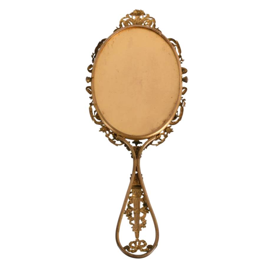 Antique French Empire-Style Doré Bronze Hand Mirror-5