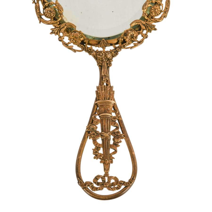 Antique French Empire-Style Doré Bronze Hand Mirror-3
