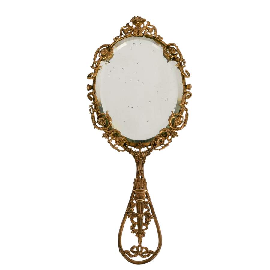 Antique French Empire-Style Doré Bronze Hand Mirror-1